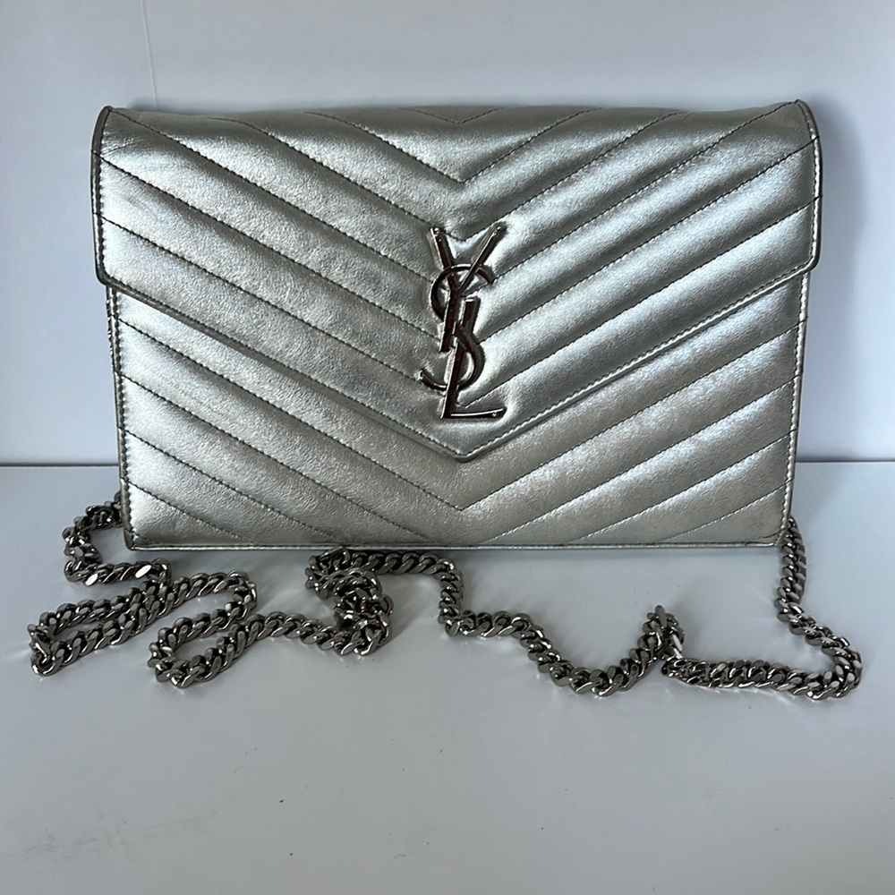 Saint Laurent Monogram Quilted Leather Chain Wallet